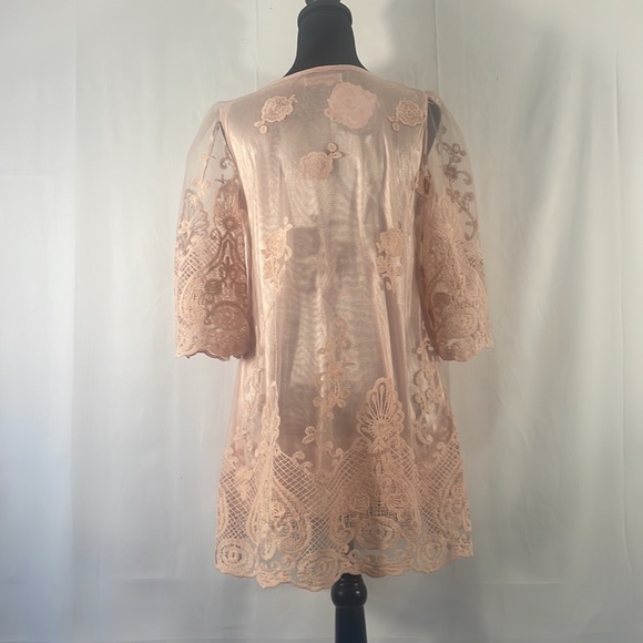 Simply Couture Pink Floral Layered sheer lace Baby doll, Tunic Dress,Size Small - Picture 3 of 11